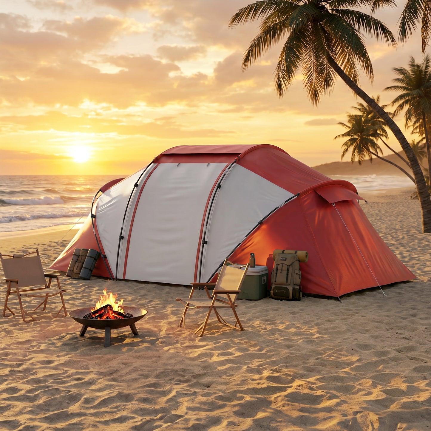 4 Man UV Protection Camping Tent - Grey and Red