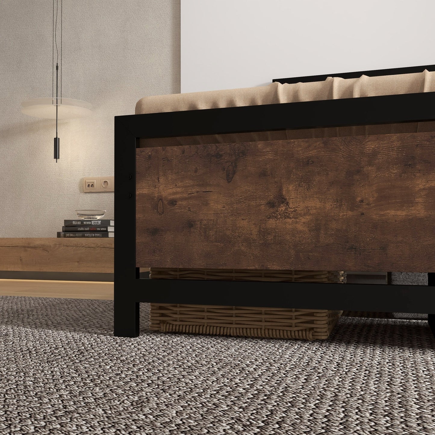 Single Size Metal Bed Frame with Headboard & Footboard, Strong Slat Support Solid Bedstead Base w/ Underbed Storage Space