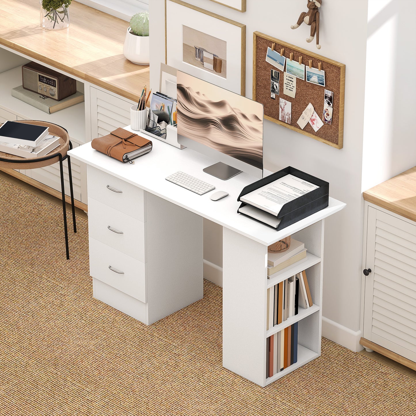 Computer Desk, Home Office Desk, Writing Table, PC Workstation with 3 Storage Shelves and 3 Drawers for Working, Study
