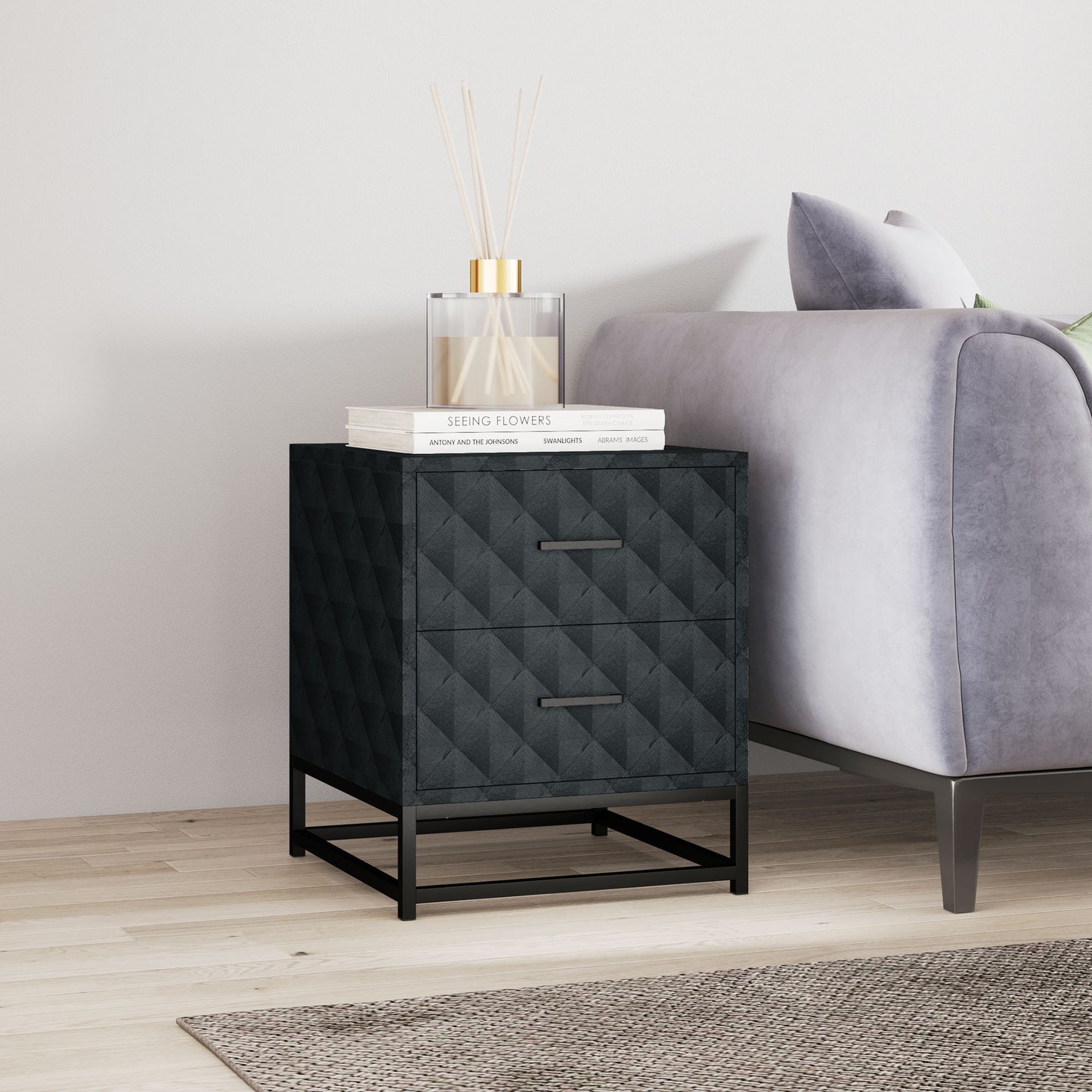 Bedside Tables Set of 2, Modern Bedside Table Nightstand with 2 Drawers, Bedside Cabinet Sofa Side Table with Storage
