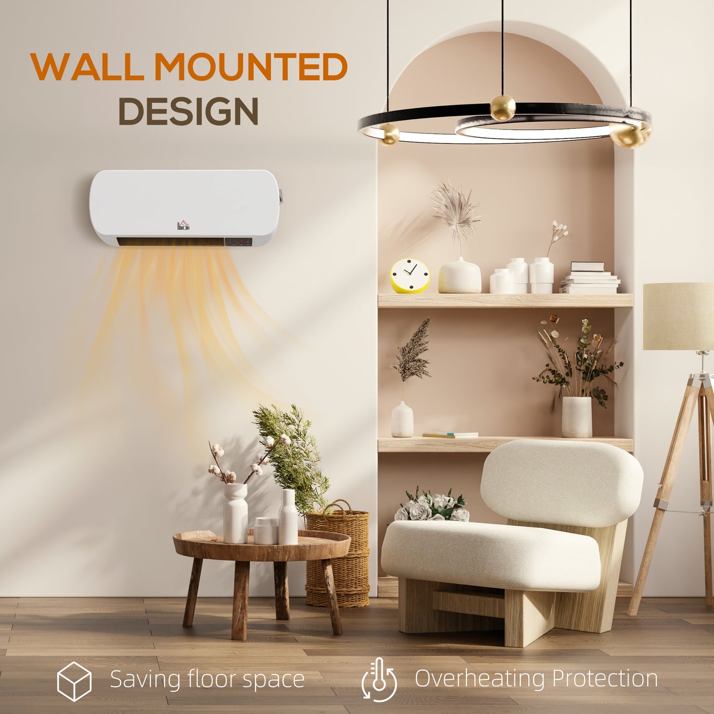 2000W Wall Mounted Ceramic Space Heater, 10-49°C Temperature, White