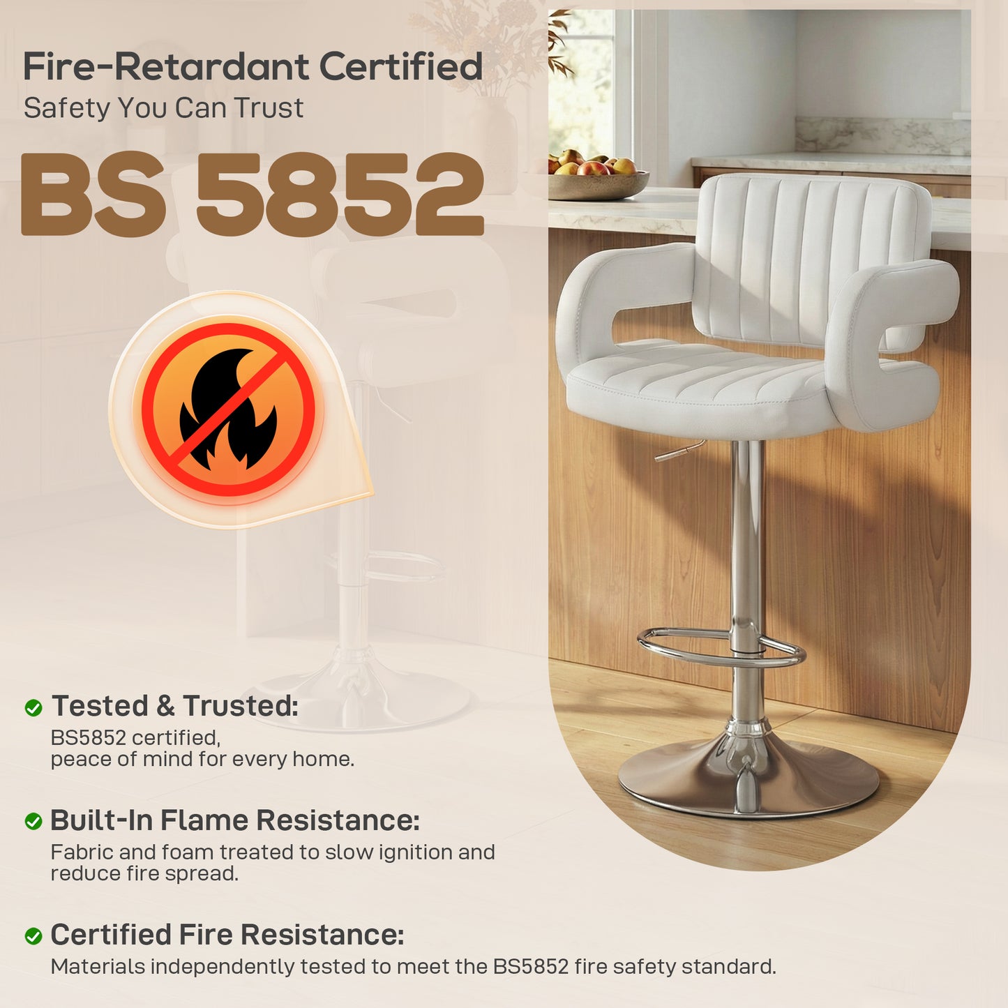 Bar Stools Adjustable Swivel Kitchen Chairs with Backrest Armrest Set of 2 PU Leather White