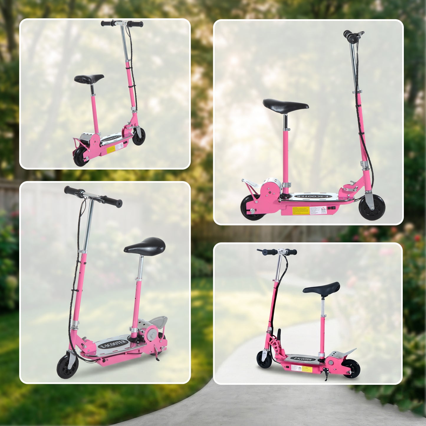 Foldable Powered Scooter with Adjustable Handle, Brake, Pink