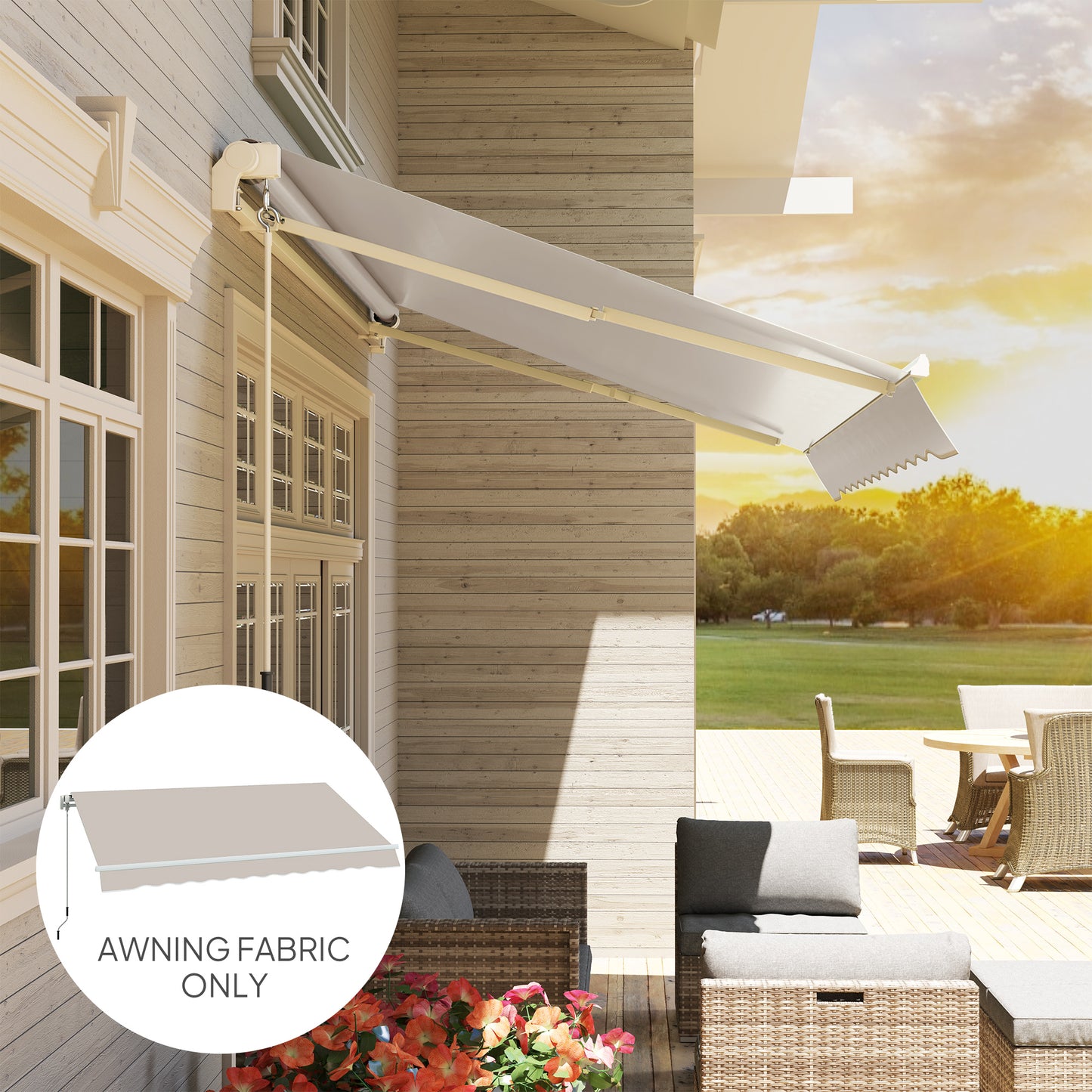 Awning Replacement Canopy, Water Resistant UPF 50+ Sun Shade Cover for 3 x 2.5 m Garden Awning (Fabric Only), Cream White