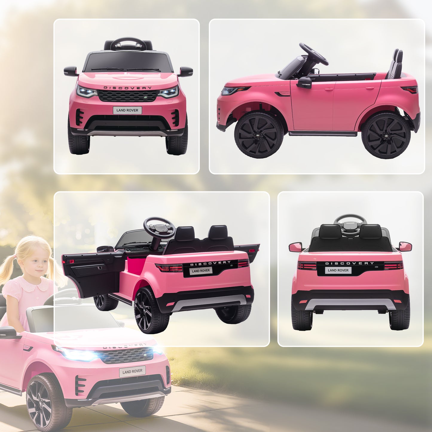 Land Rover Discovery Licensed 12V Kids Electric Car with Remote, 4 Wheel Suspension, Slow Start, Lights, Music, Pink