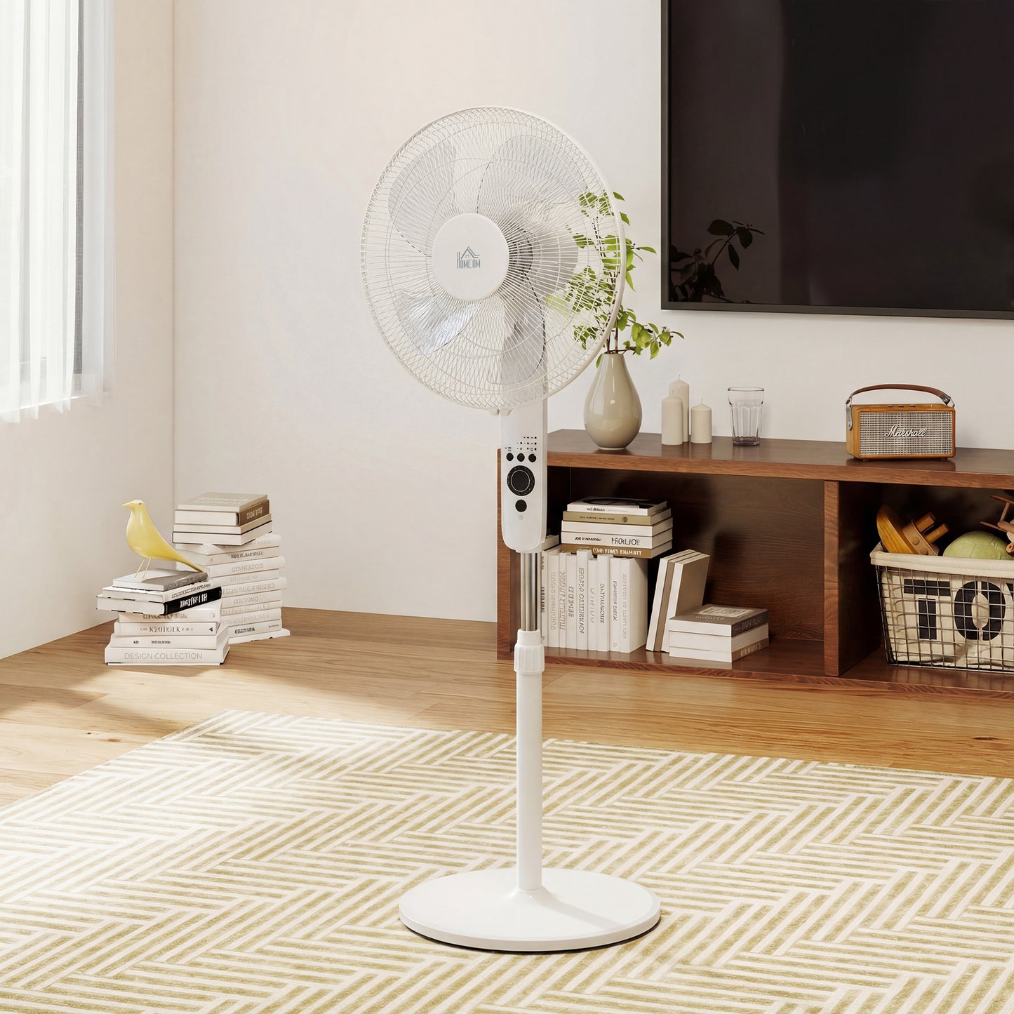 124cm Pedestal Fan with Sleep Mode, Oscillating Standing Fan with 3 Modes, Remote Control, Adjustable Height, White