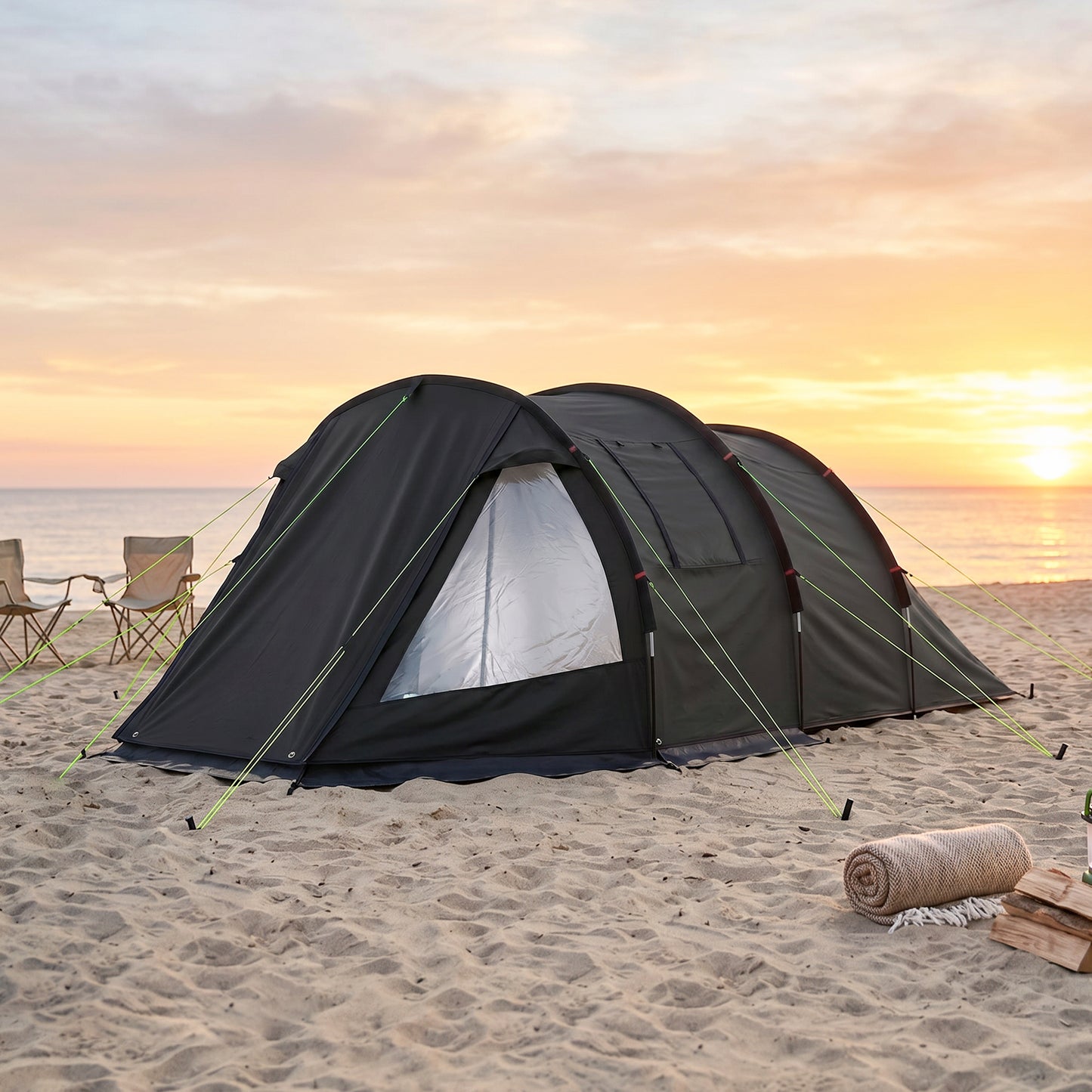 3 Man Tunnel Tent, Two Room Large Camping Tent with Windows, Portable Carry Bag, for Fishing, Hiking, Sports, Festival