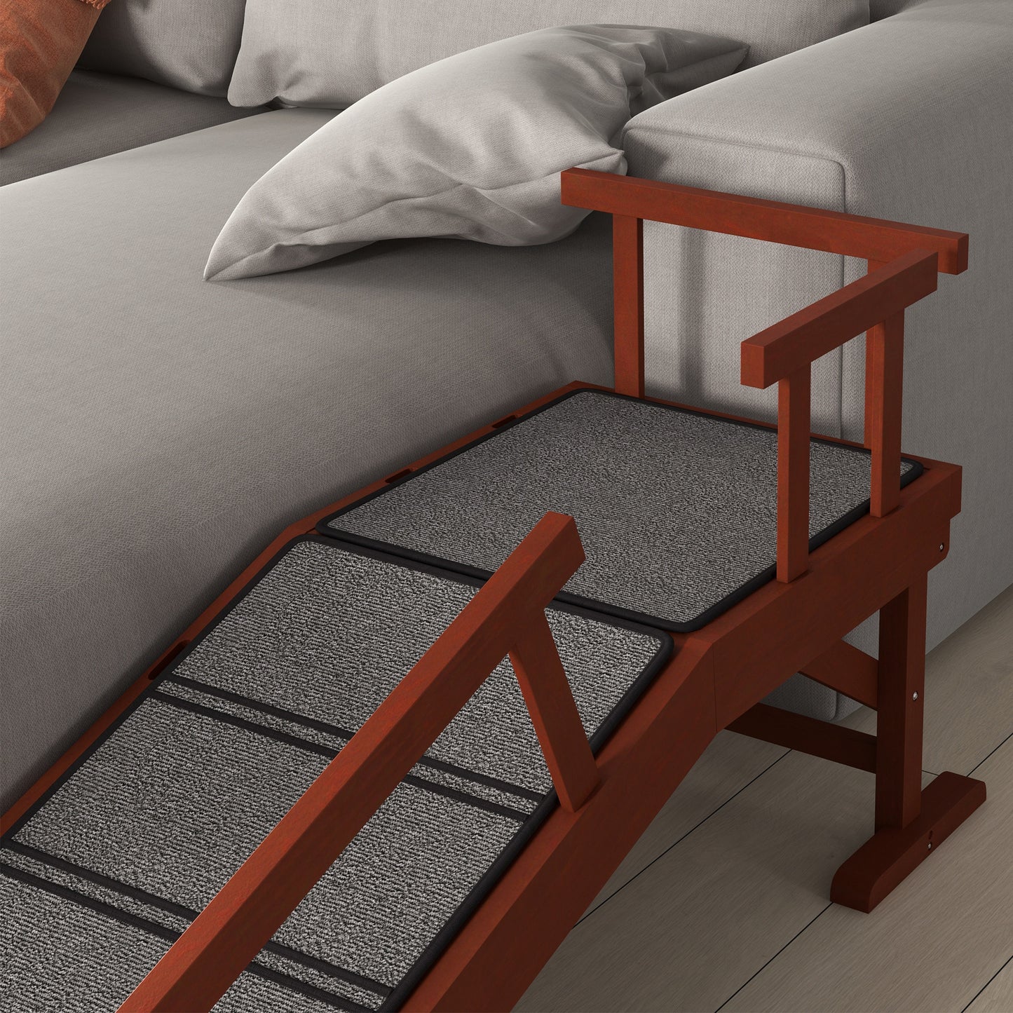 Wooden Dog Ramp with Removable Guardrails, Non-Slip Surface, 125 cm Long, Brown