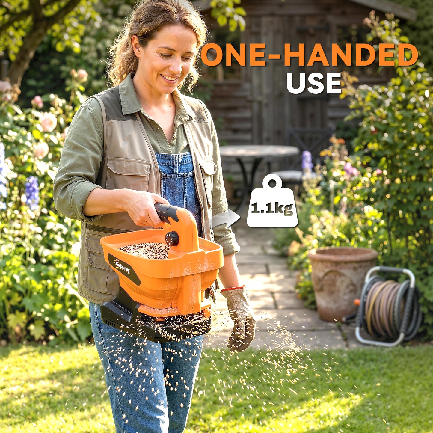 Cordless Spreader, 3.3L Handheld Seed Spreader with Adjustable Scatter Width, Adjustable Flow, USB Charging Cable