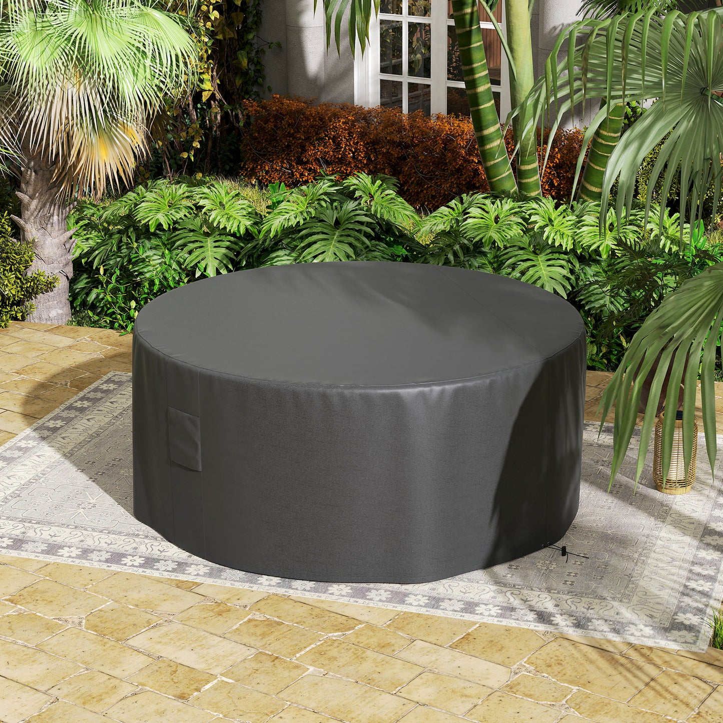 Garden Patio Large Furniture Set Round Cover 600D Oxford Waterproof, Ф193 x 80H cm, Black