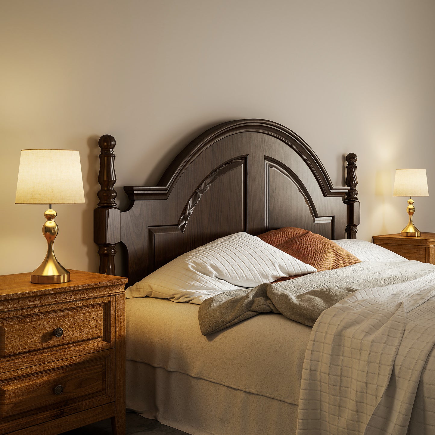 Set of Two Three-Colour Lamps, with USB Ports - Gold Tone
