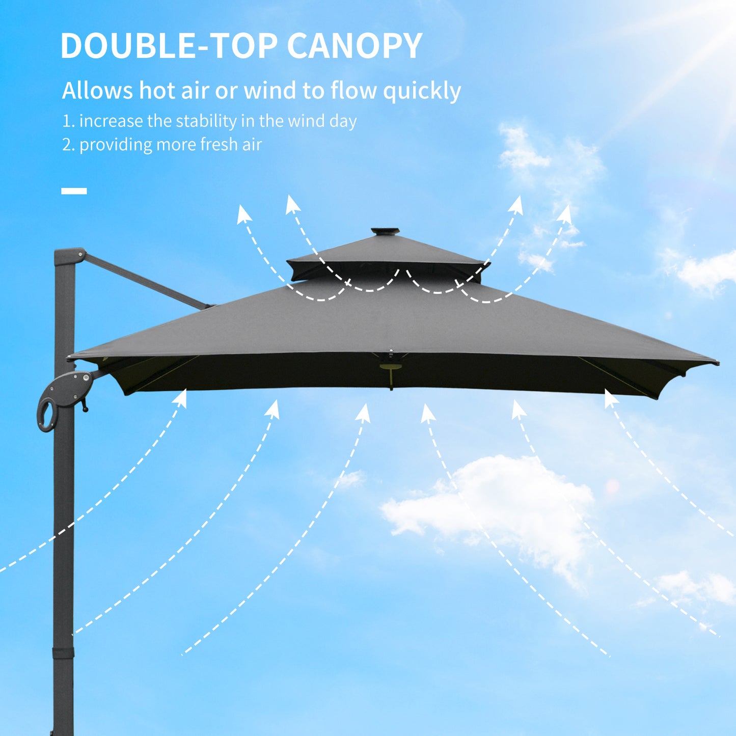 3 x 3(m) Aluminum Sun Square Canopy Top w/ Adjustable Pole Angle Dark Grey