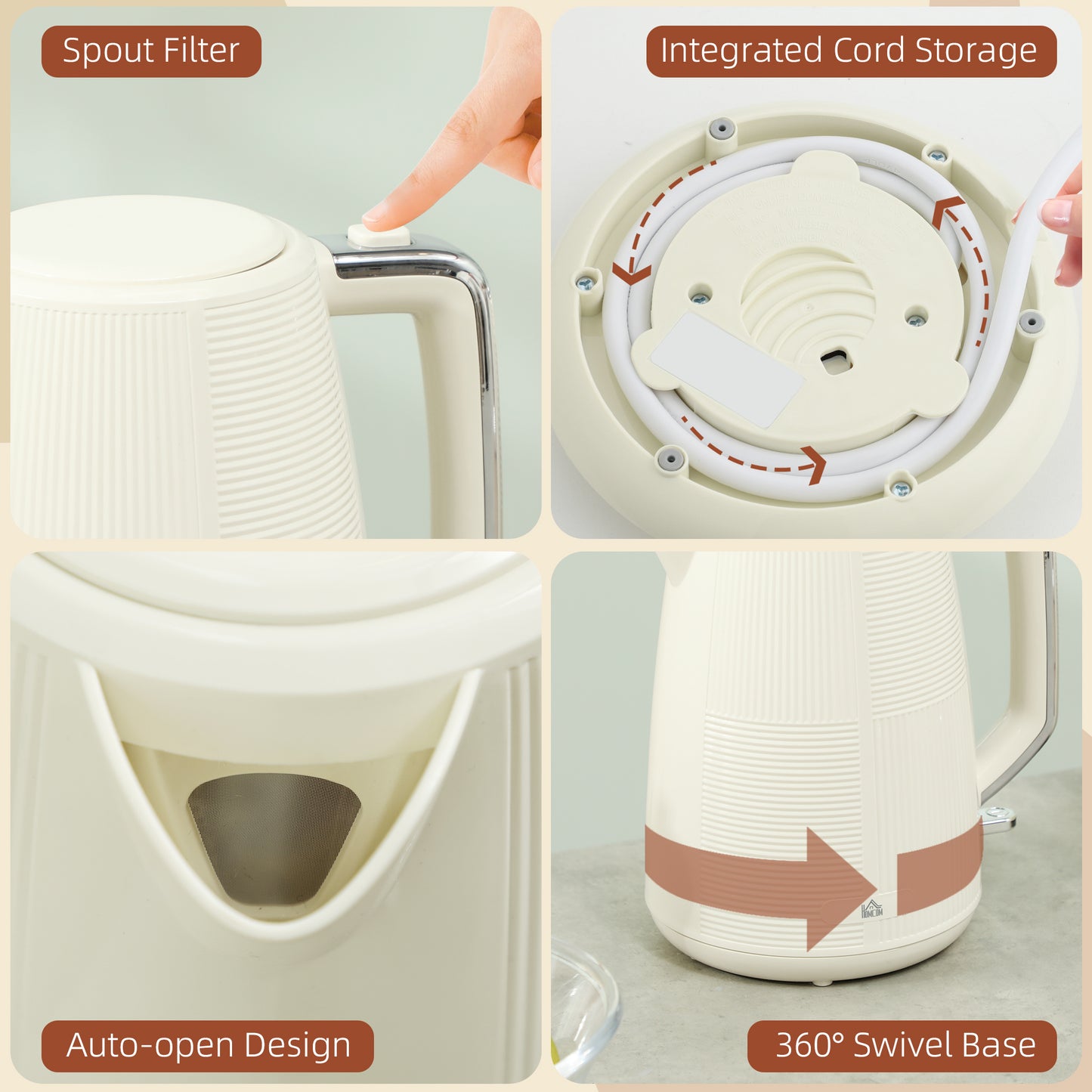 Kettle and Toaster Set, 1.7L 3000W Fast Boil Kettle & 2 Slice Toaster Kitchen Set with 7 Level Browning Controls, Defrost
