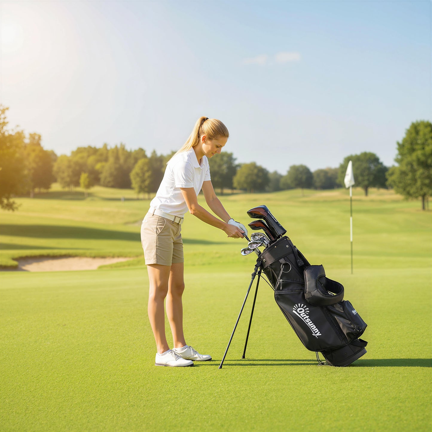 Golf Stand Bag 6 Way Full-Length Dividers, Waterproof Golf Bag with 5 Pockets, Grey