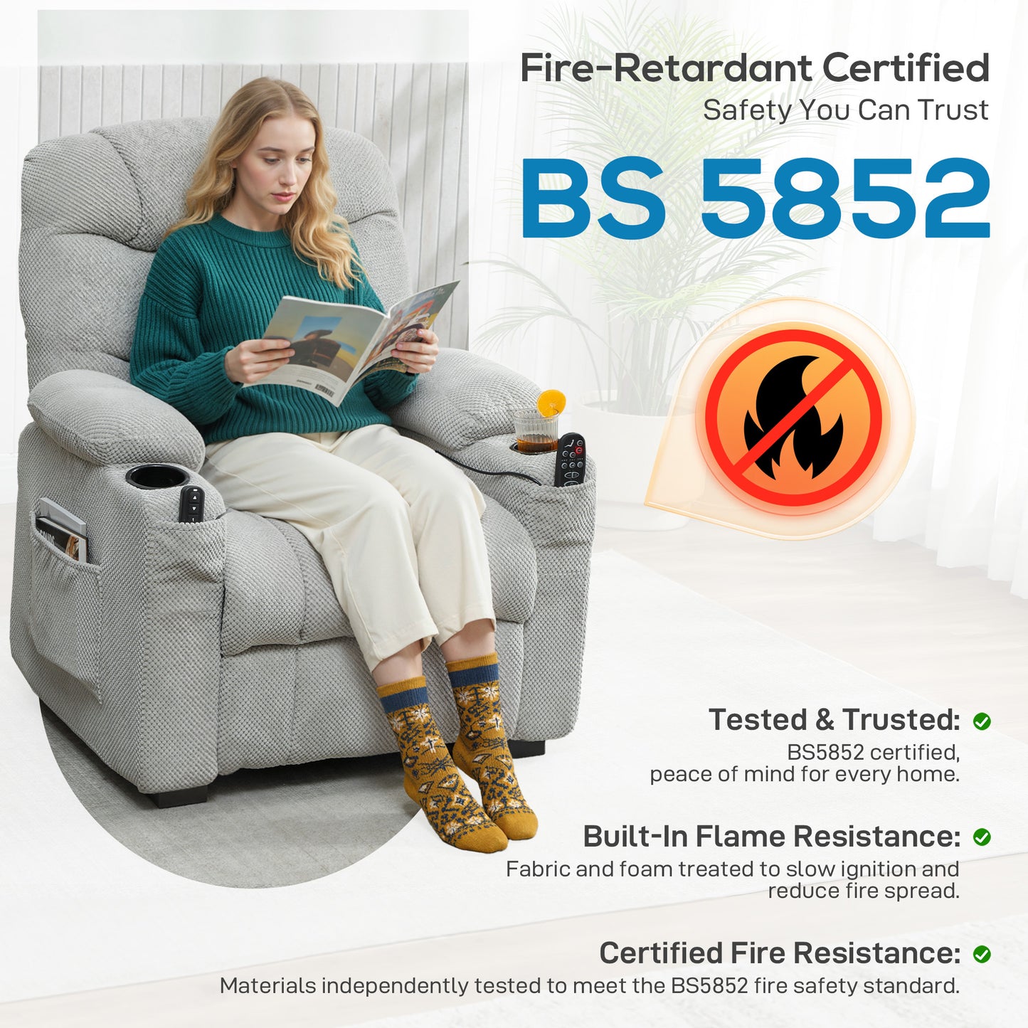 Electric Massage Recliner Armchair with Vibration, Heat, Whisper-Quiet Motor, Memory Function