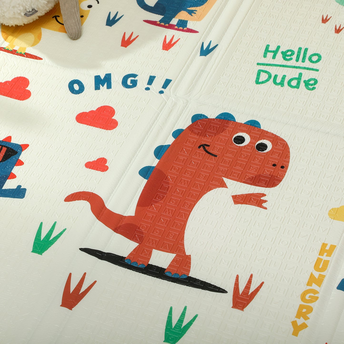 Dinosaur-Themed Baby Plat Mat Double Sided, Foldable, Water-Resistant for Outdoor/Indoor, 177 x 146 x 1.5cm