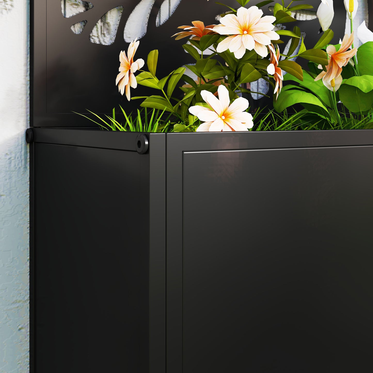 Outdoor Metal Planter, with Back Trellis - Black
