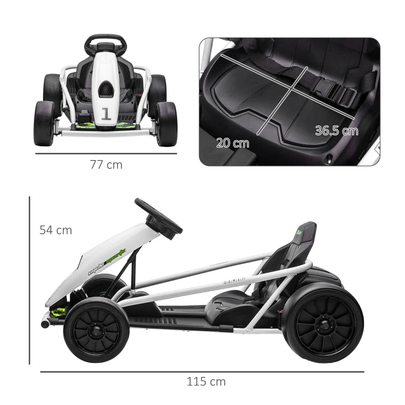 24V Electric Go Kart for Kids with 2 Speeds - White / Green