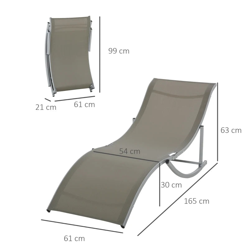Set of 2 - Foldable S-Shaped Sun Lounger Set - Khaki