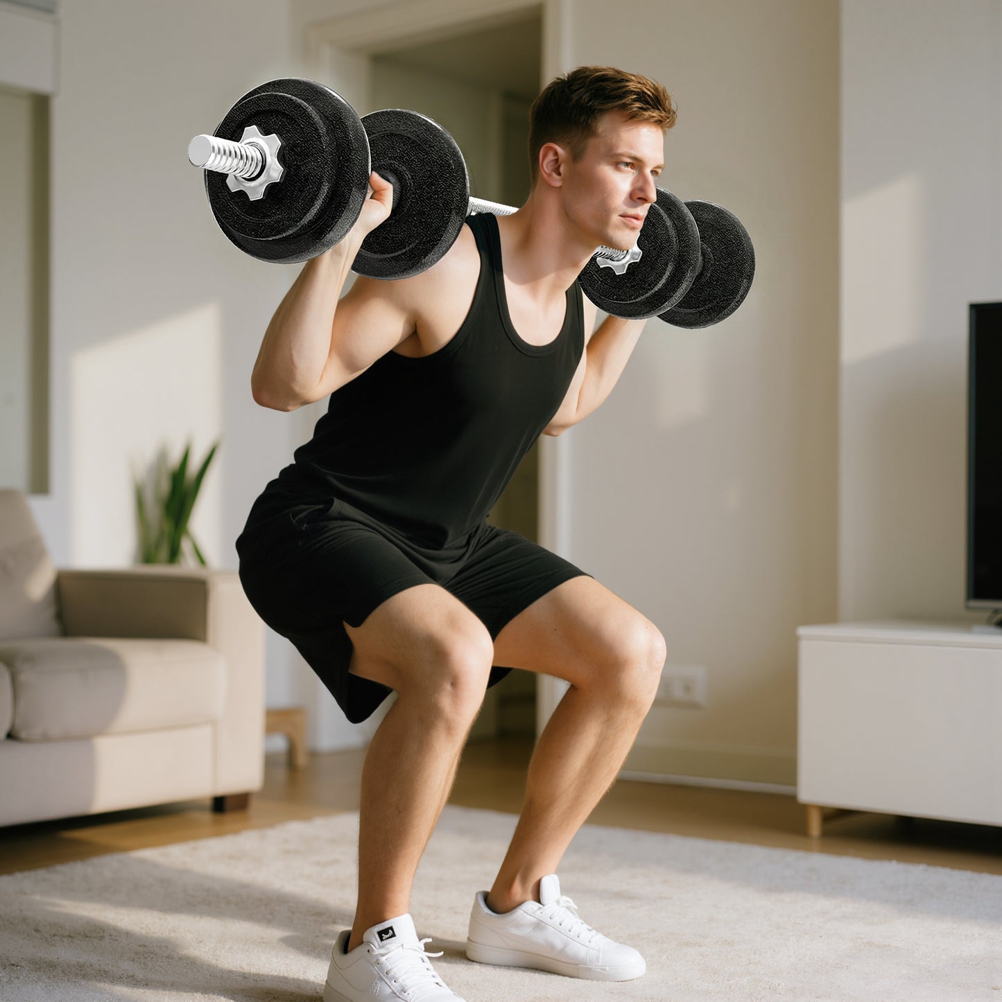 2-in-1 Adjustable Dumbbells Set, 20kg Cast Iron Weights Dumbbells Set with Non-Slip Grip for Strength Training