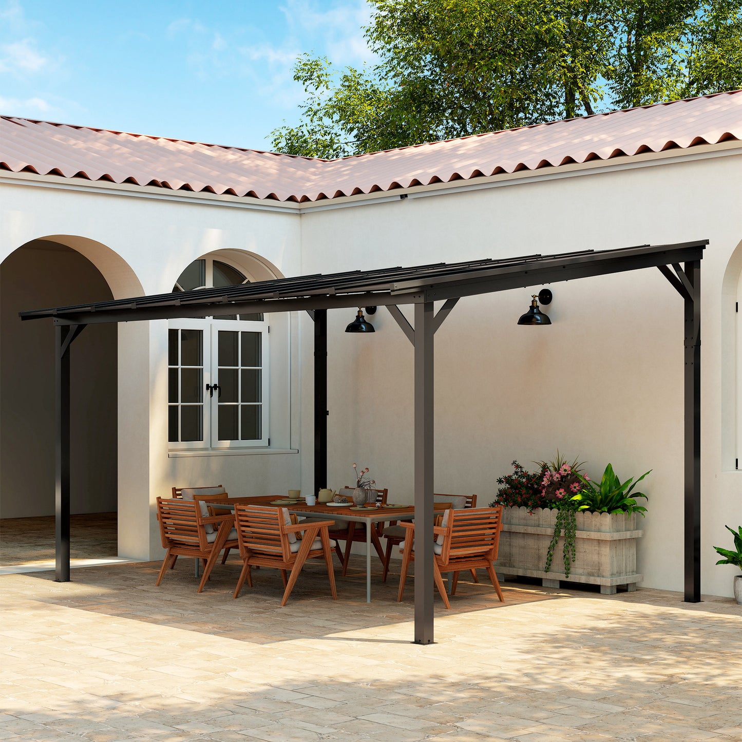 3 x 4.3 m Lean to Pergola with UPF 50+ Waterproof Polycarbonate Roof
