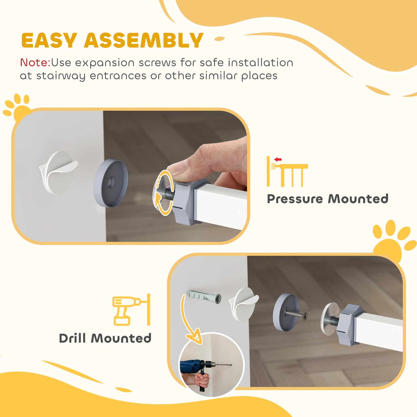 Pressure Fit Stair Gate, Dog Gate, with Auto Closing Door, Double Locking, Easy Installation, Openings 74-80cm - White