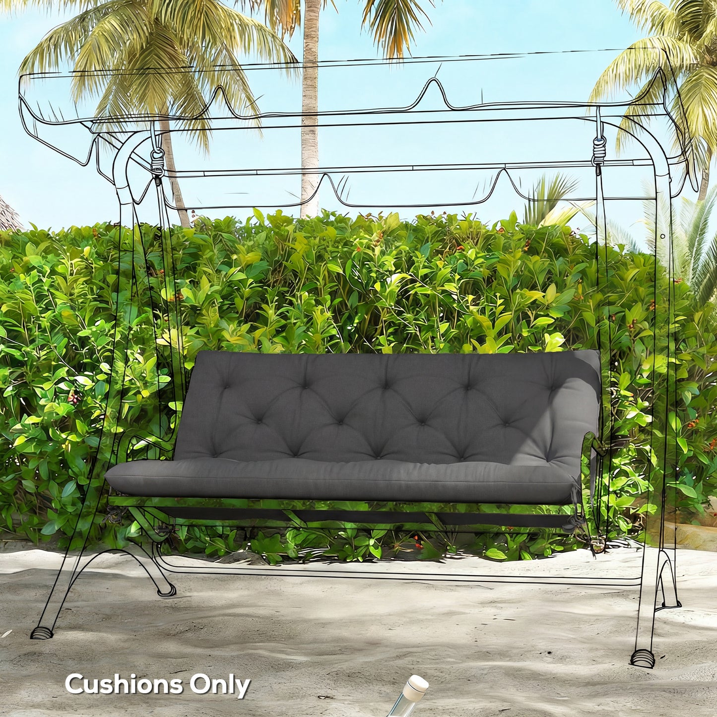 Garden Bench Cushion, 2 Seater Swing Chair Cushion, Seat Pad with Ties for Indoor and Outdoor Use, 110 x 120 cm, Black