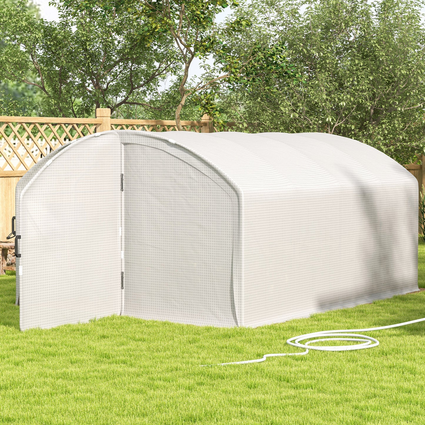 Polytunnel Greenhouse Walk-in Grow House with UV-resistant PE Cover, Door, Galvanised Steel Frame, 4 x 3 x 2m, White