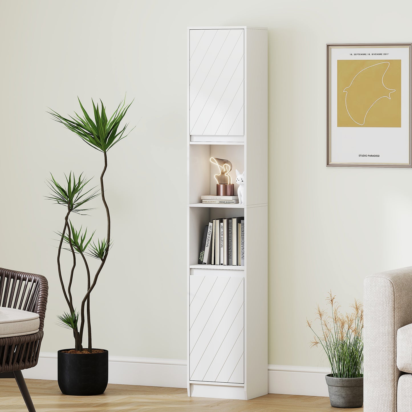 Narrow Bathroom Cabinet, Slim Bathroom Storage Unit with Open Compartment