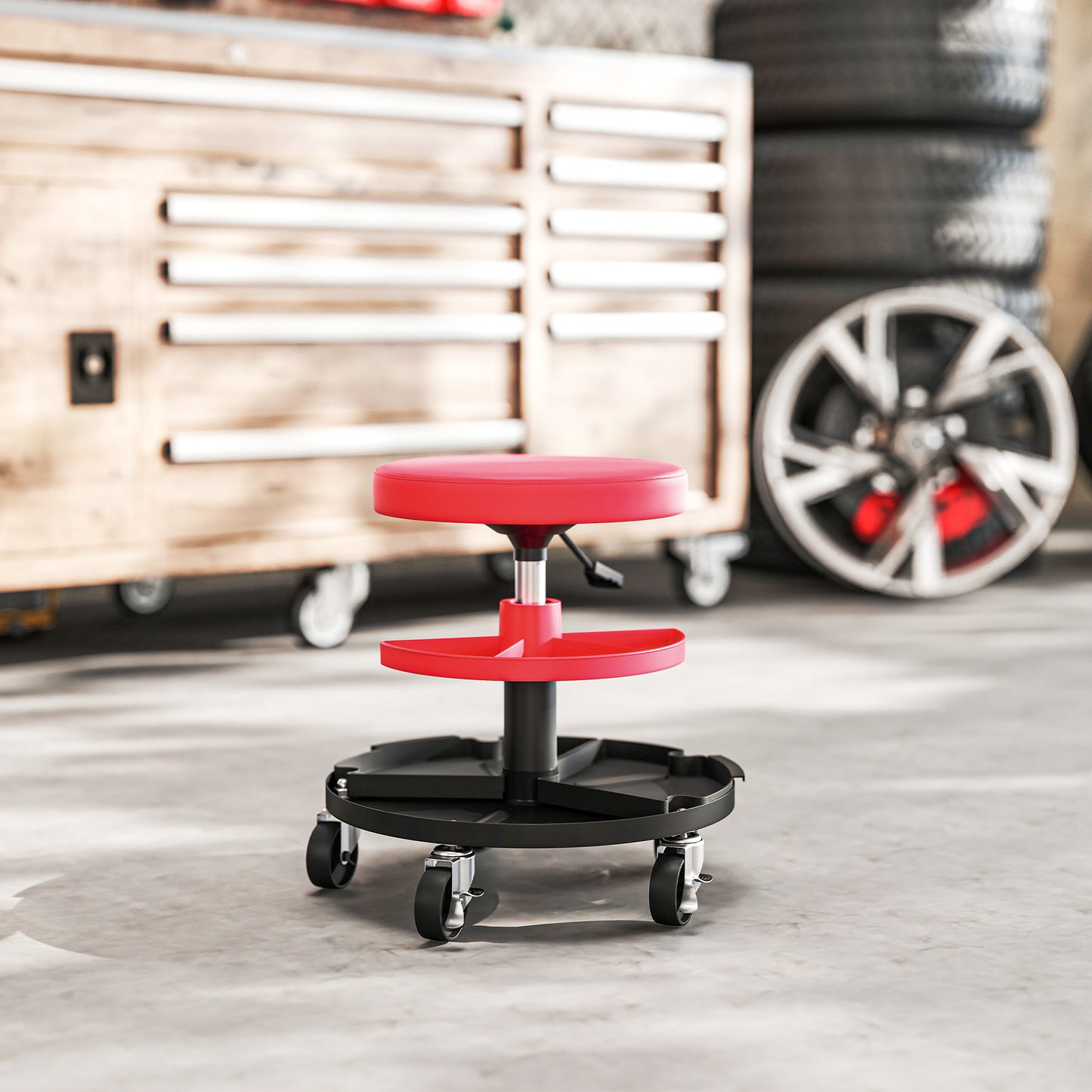 Rolling Mechanic Stool, 135kg Capacity Workshop Stool, 360° Swivel Roller Padded Creeper Seat with Wheels