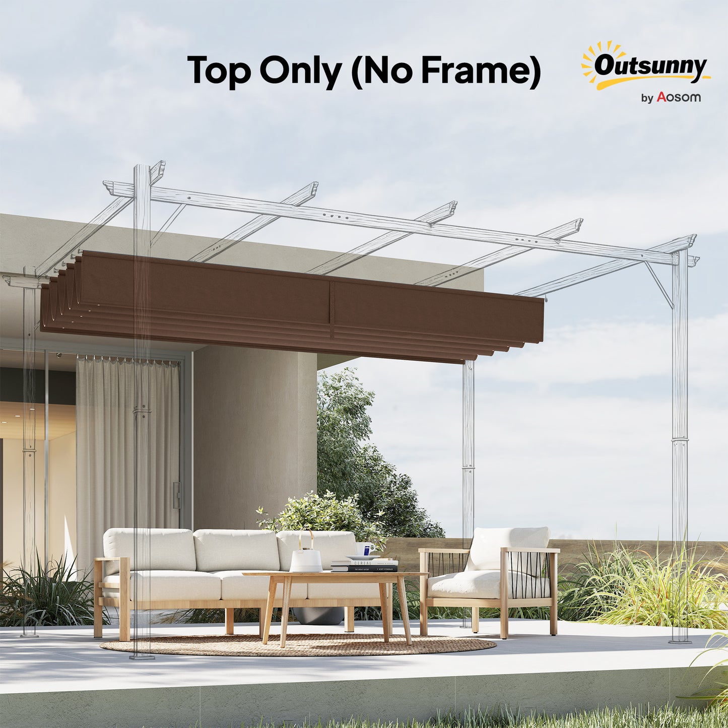Retractable Pergola Cover, 2.55 x 2.5 m Replacement Canopy Fabric for 3 x 3 m Frame, Roof Top Only, Brown