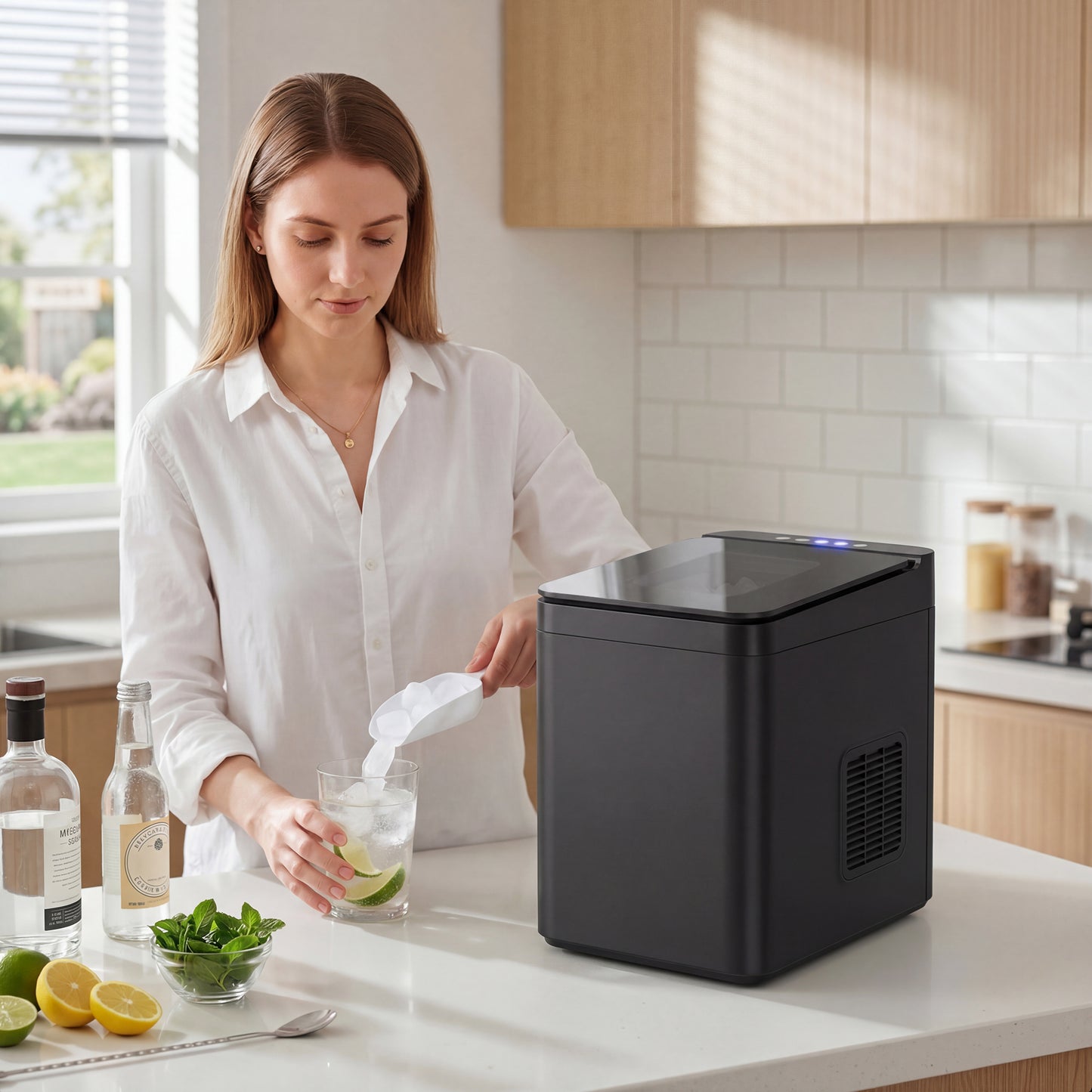 Countertop Ice Maker Machine Self-Cleaning Compact Ice Machine with Ice Scoop and Basket Black