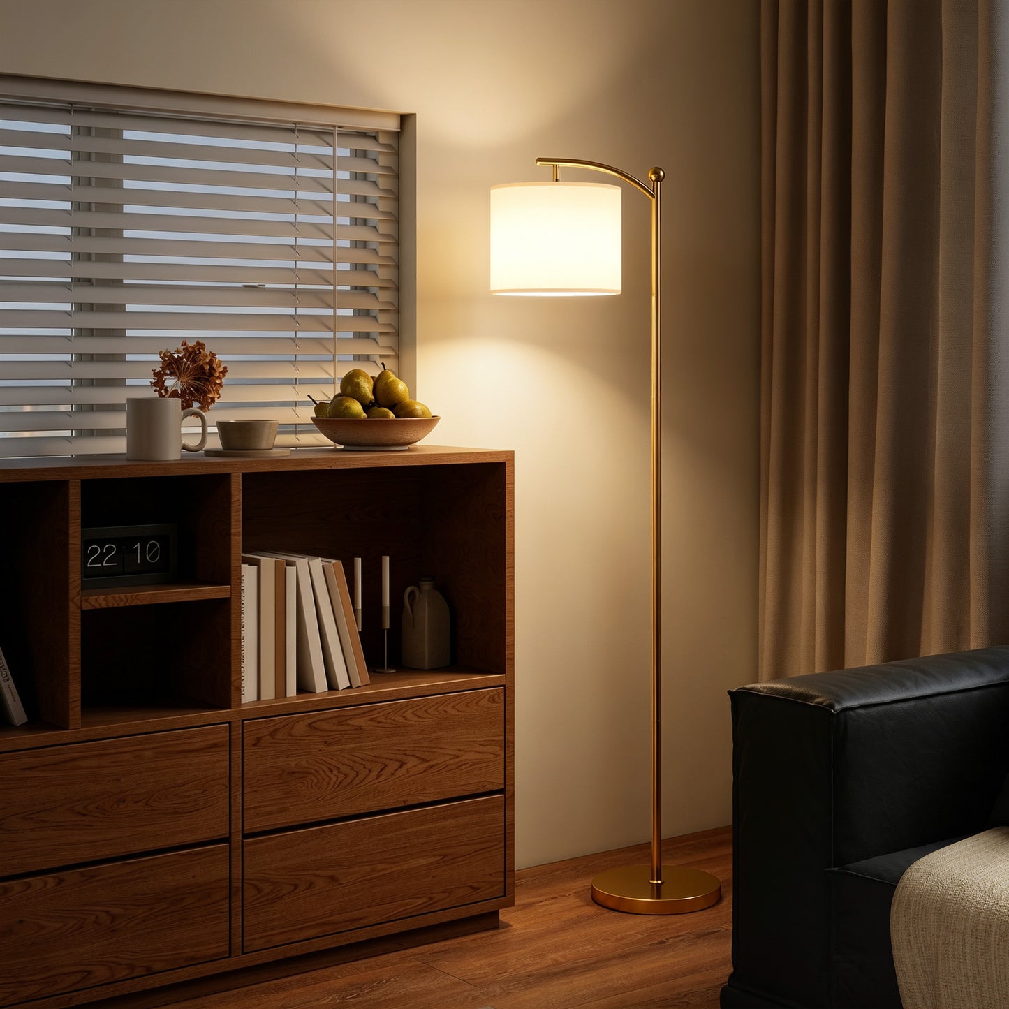 LED Floor Lamp with Remote Control - Gold Tone