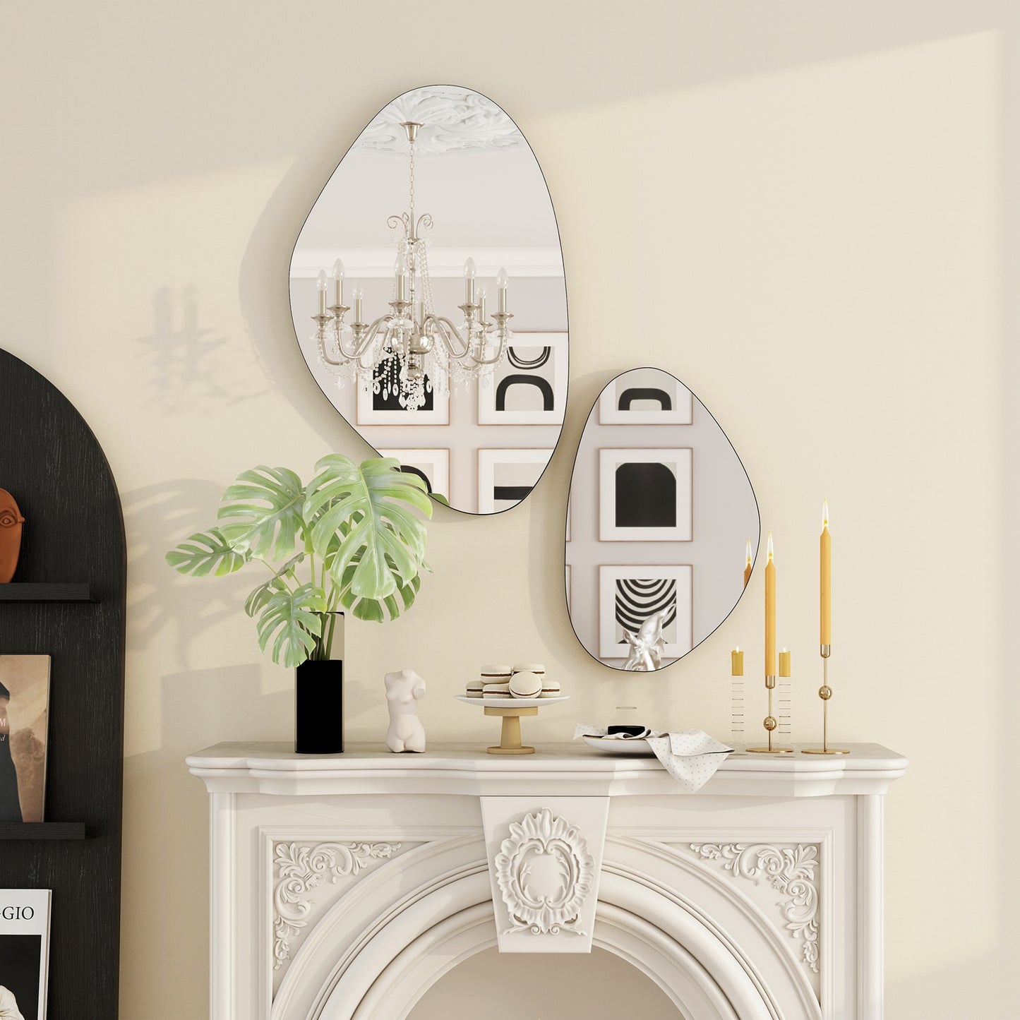 Set of 2 Pebble-Shaped Wall Mirror - Black