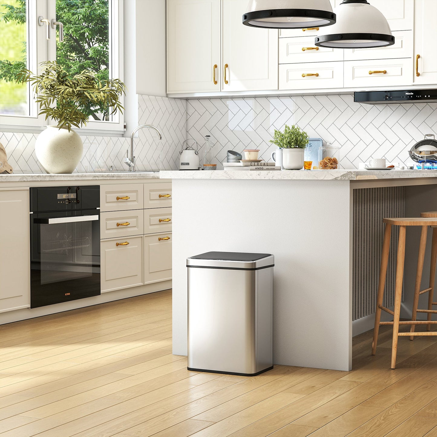 40L Sensor Bin with Soft-Close Lid, Stainless Steel Automatic Touchless Motion Sensor Kitchen Bin, Silver Tone