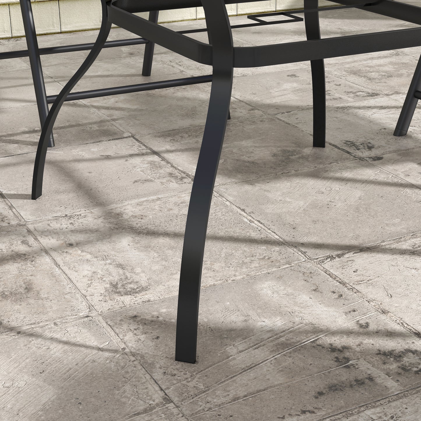 Four-Seater Steel Garden Table, with Parasol Hole - Brown/Black