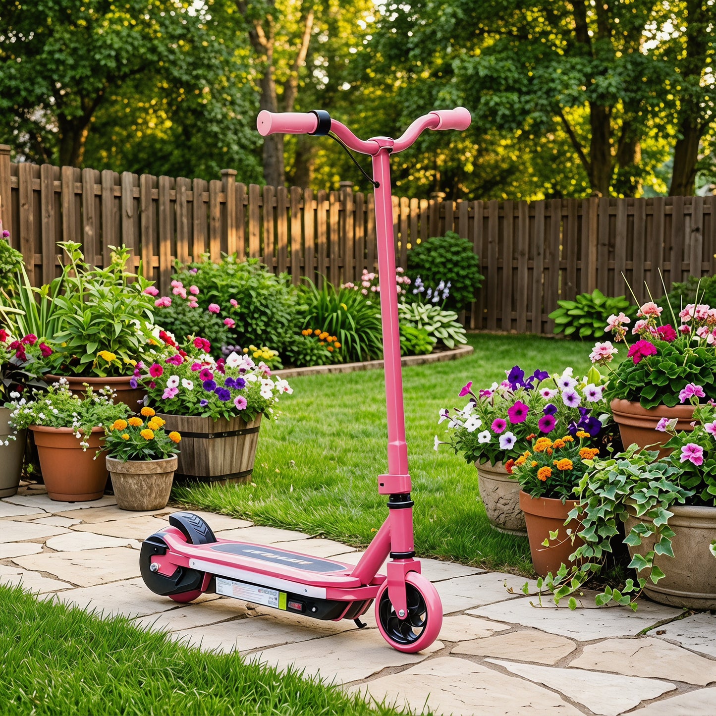 Electric Scooter for Kids 6-14 Years, with Colourful Lights, Pink