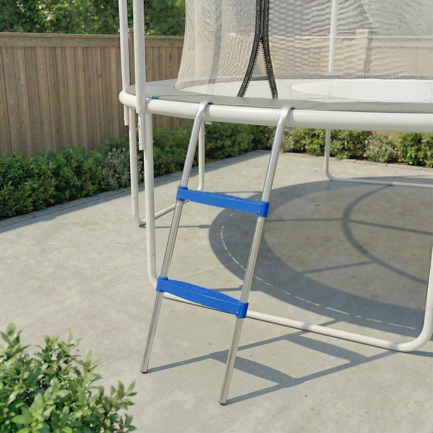 Trampoline Ladder, 2-Steps with Horizontal Wide Steps, Universal Hook, Galvanised Steel Frame, 150kg Load Capacity