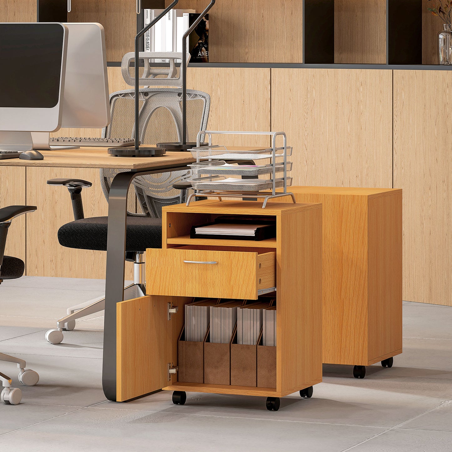Filing Cabinet, Mobile File Cabinet with 2 Lockable Drawers, Office Home Organiser on Wheels for A4