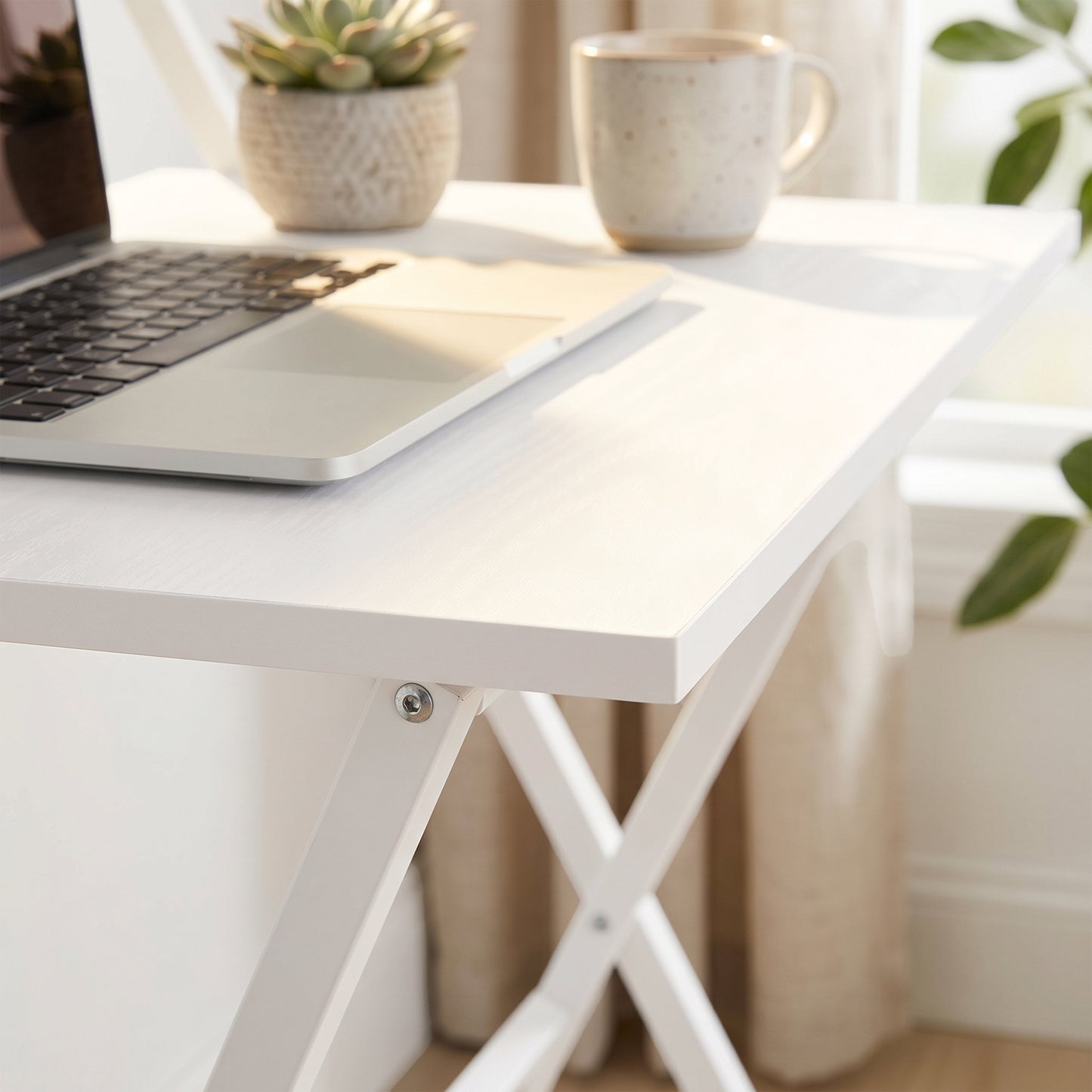 70 cm Folding Computer Desk with Monitor Shelf - White