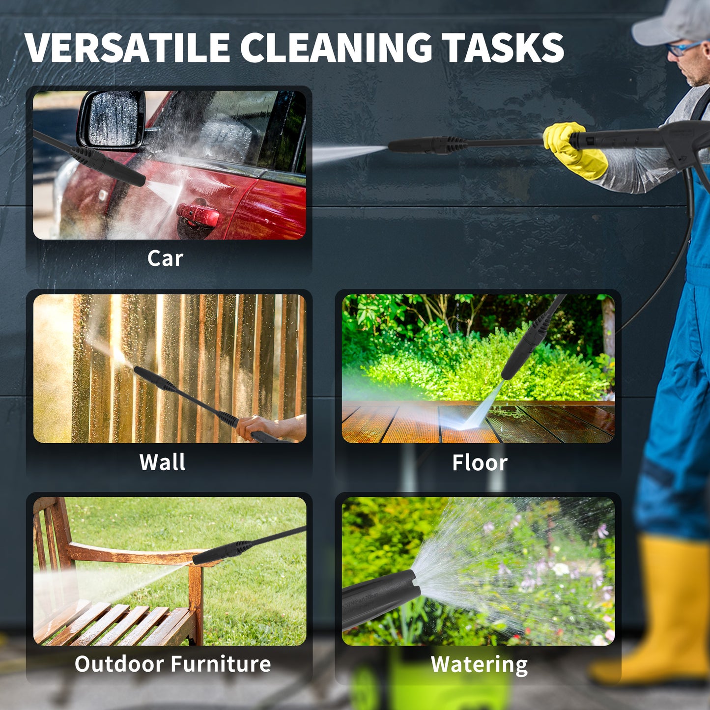 1800W High Pressure Washer, 150 Bar Pressure, 420 L/h Flow, Portable Power Washer Jet Wash Cleaner with Adjustable Nozzle