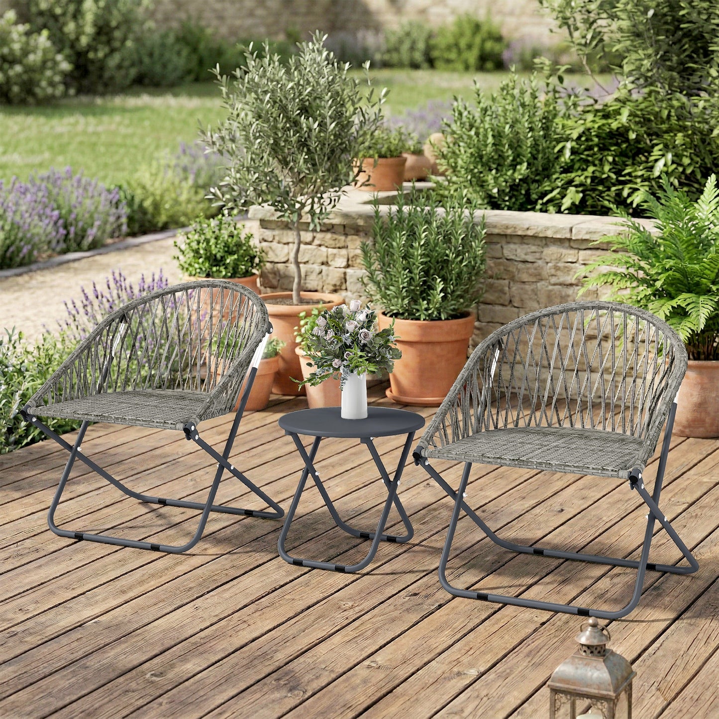 Patio Bistro Set, Folding Patio Furniture Set with 2 Chairs and Table, Grey