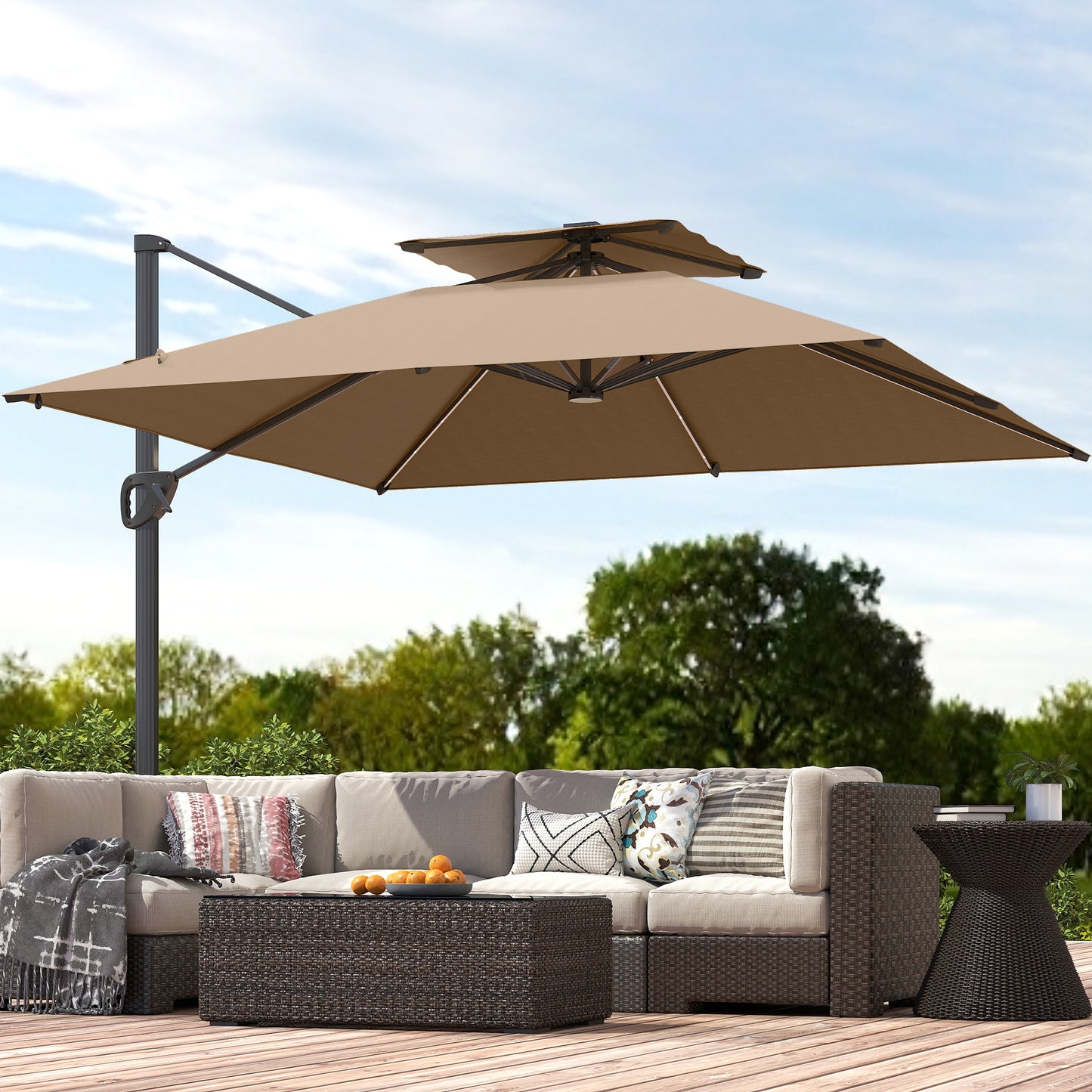 Multi-Angle LED Light Parasol Umbrella - Khaki