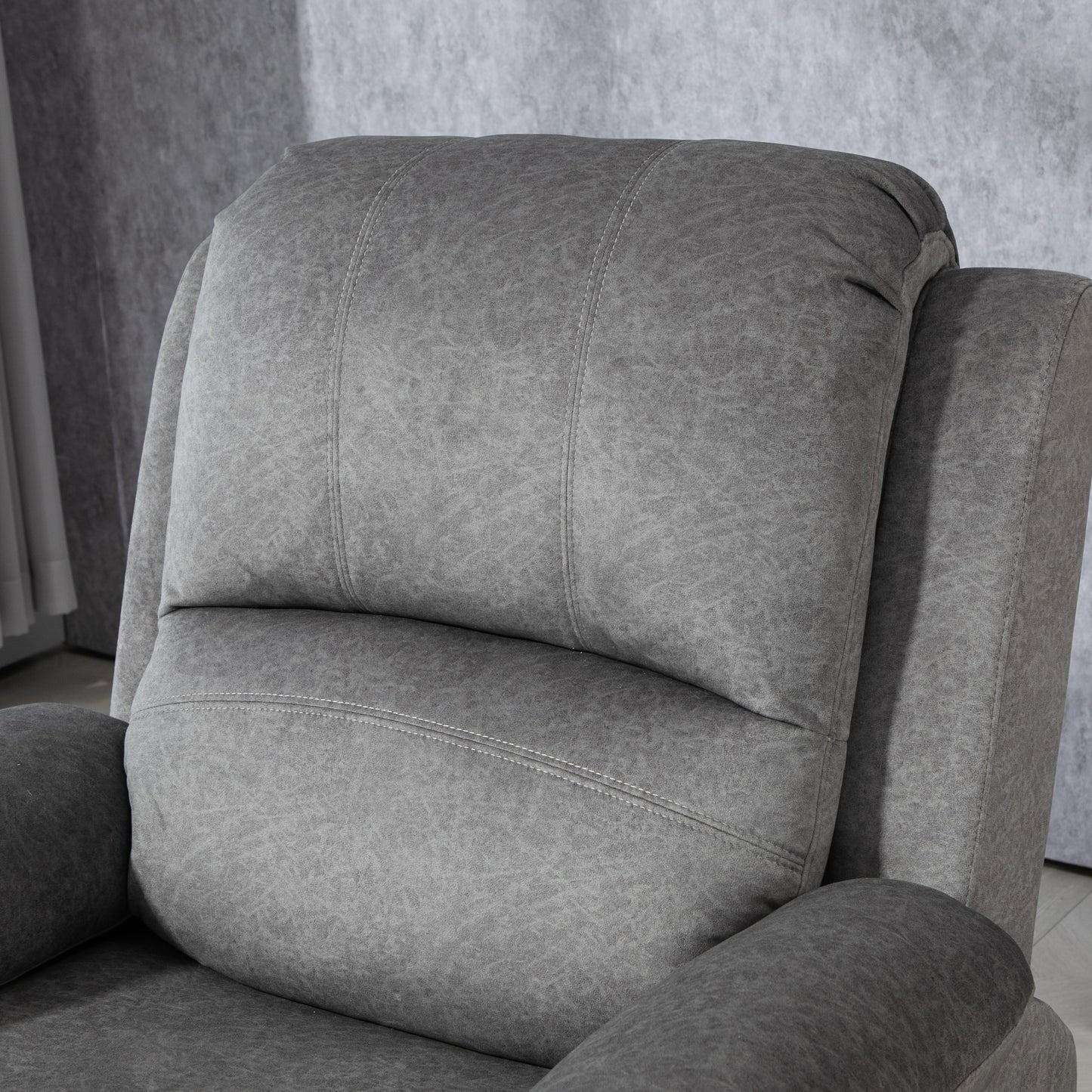 Microfibre Manual Reclining Armchair with 135° Recline Back and Footrest - Grey