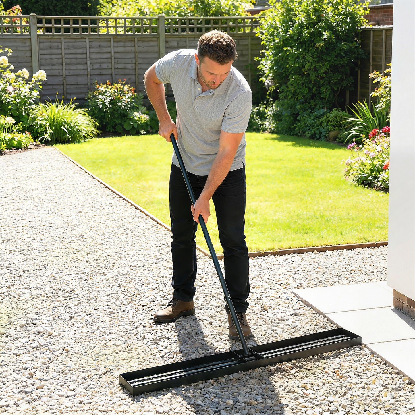 Lawn Levelling Rake, 113 x 26 cm Lawn Leveller Lute with 169 cm Handle for Grass Soil Sand Yard Golf Course