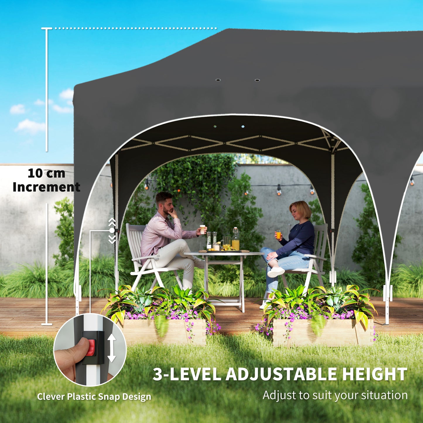 3 x 6m Pop Up Gazebo Shelter with Sides, 6 Sandbags, Peak Top Garden Party Tent Marquee with Carry Bag, Dark Grey
