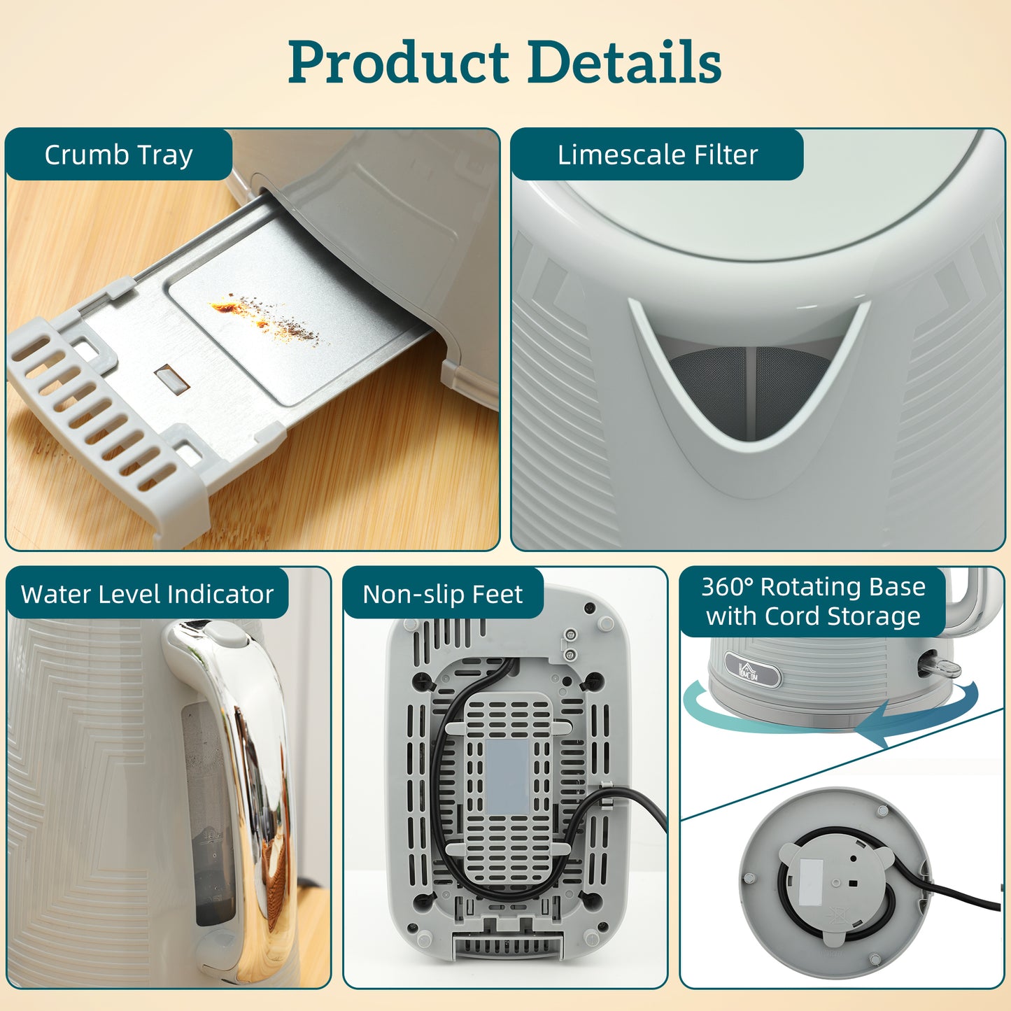 Modern Kettle and Toaster Set - Grey
