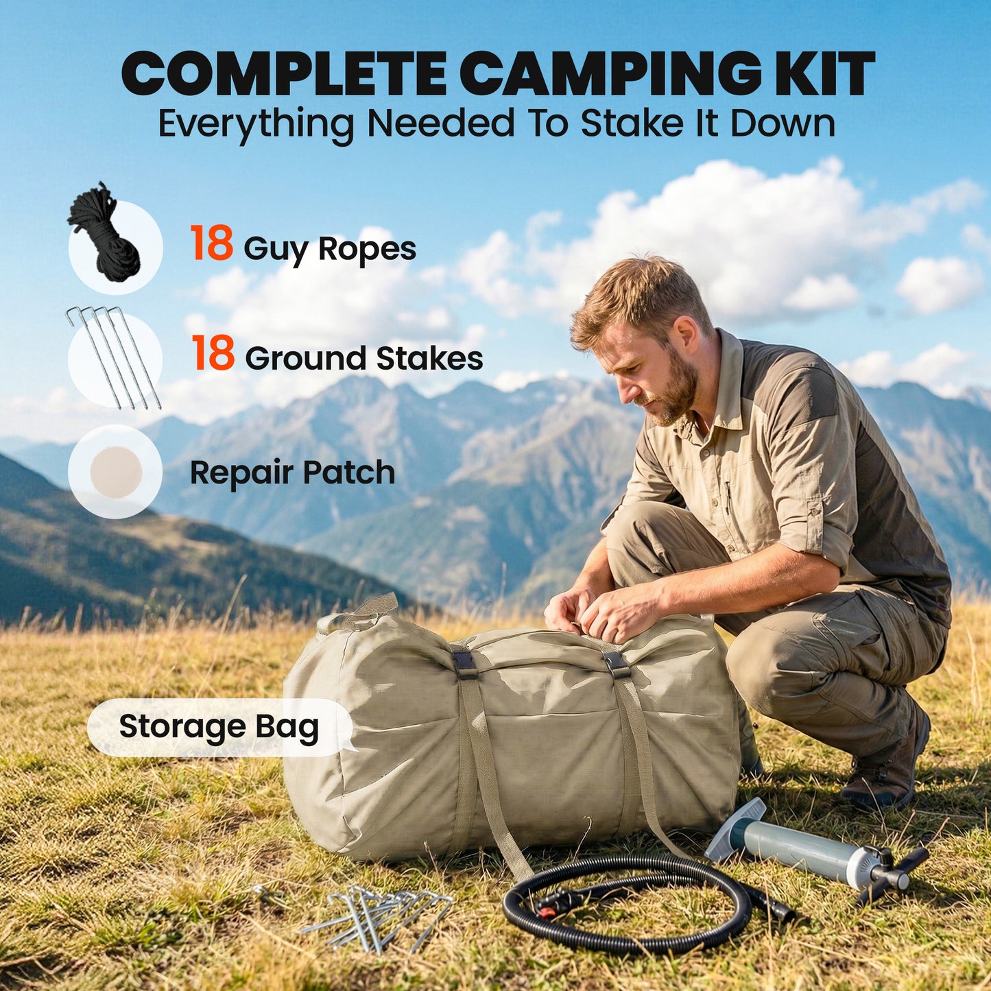 Inflatable Tents Waterproof Glamping Tent with Stove Jack for 6-8 Person