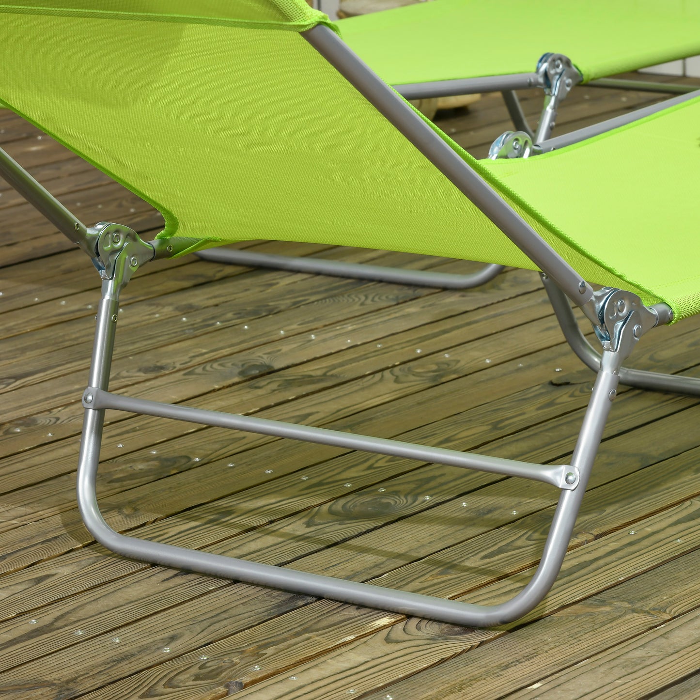 Set of Two Steel Frame Sun Loungers, with Reclining Backs - Green