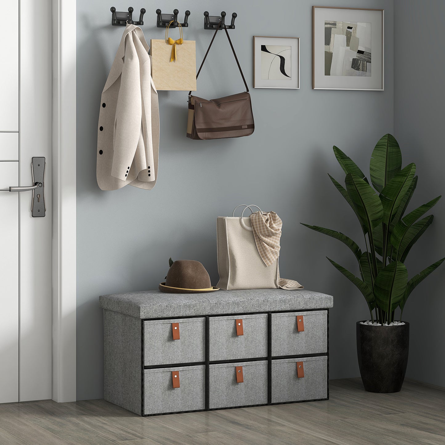 Shoe Bench with Seat, Shoe Storage Bench with Cushion and 6 Fabric Drawers for Entryway, Hallway, Living Room, Bedroom